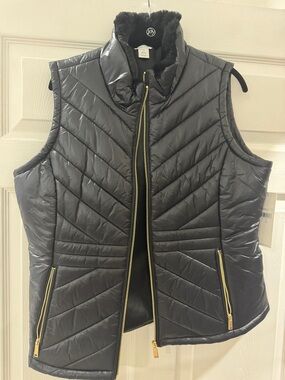 Calvin Klein Black Quilted Faux-Fur Collar Puffer Vest